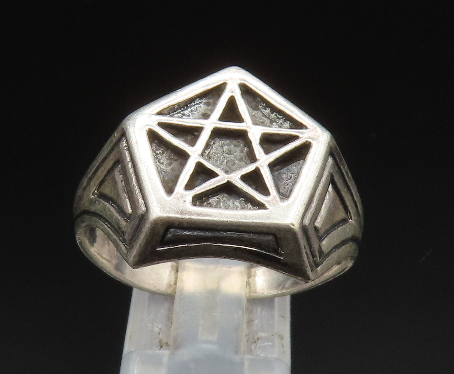925 Sterling Silver  Vintage Masonic Pentagram Signet Ring Sz 13  RG24916