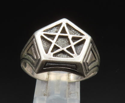 925 Sterling Silver  Vintage Masonic Pentagram Signet Ring Sz 13  RG24916