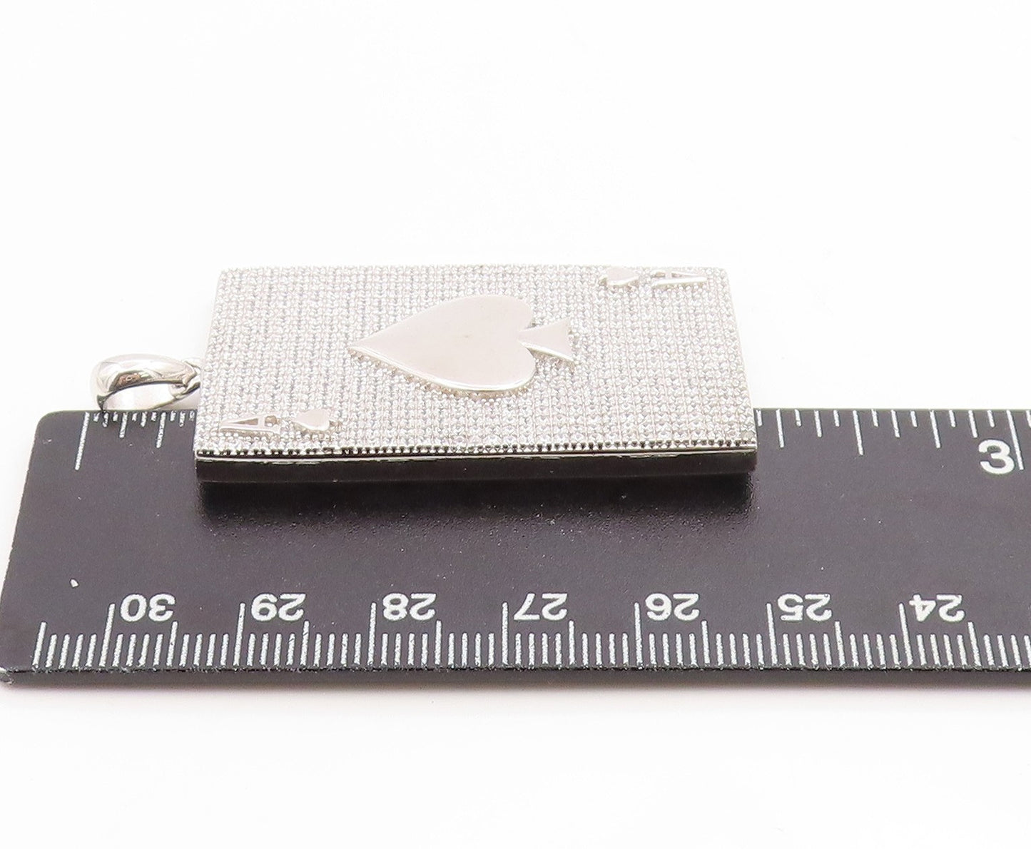 925 Sterling Silver Vintage Pendant CZ Modernist Ace Of Spade Card  PT26198