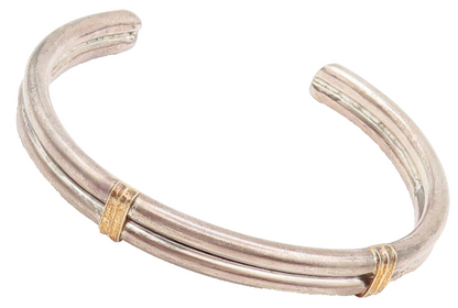 14k GOLD & 925 Silver  Vintage Two Slabs Tied With Rope Cuff Bracelet  BT9951