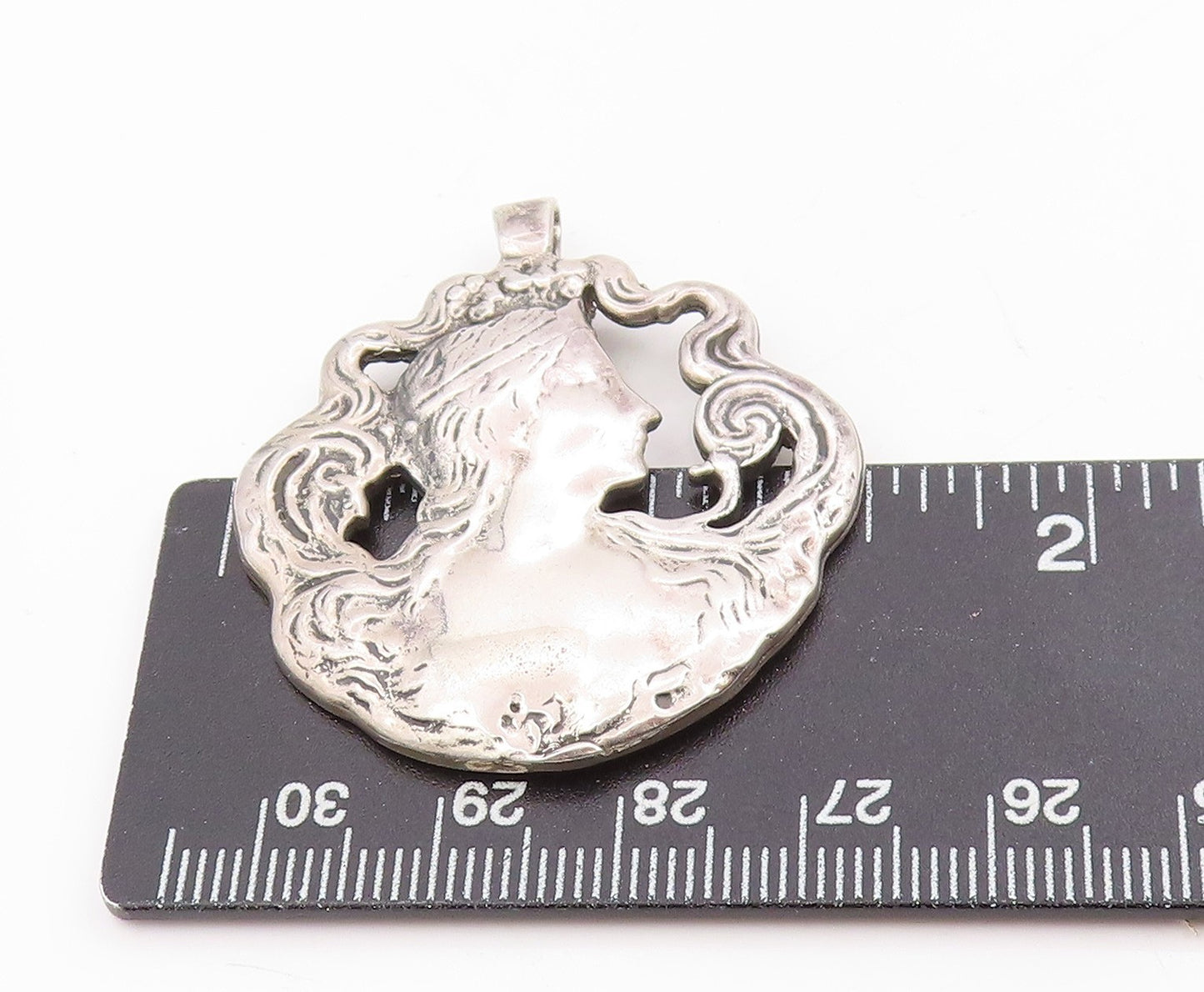 925 Sterling Silver Vintage Pendant Art Nouveau Woman With Flowing Hair  PT25423