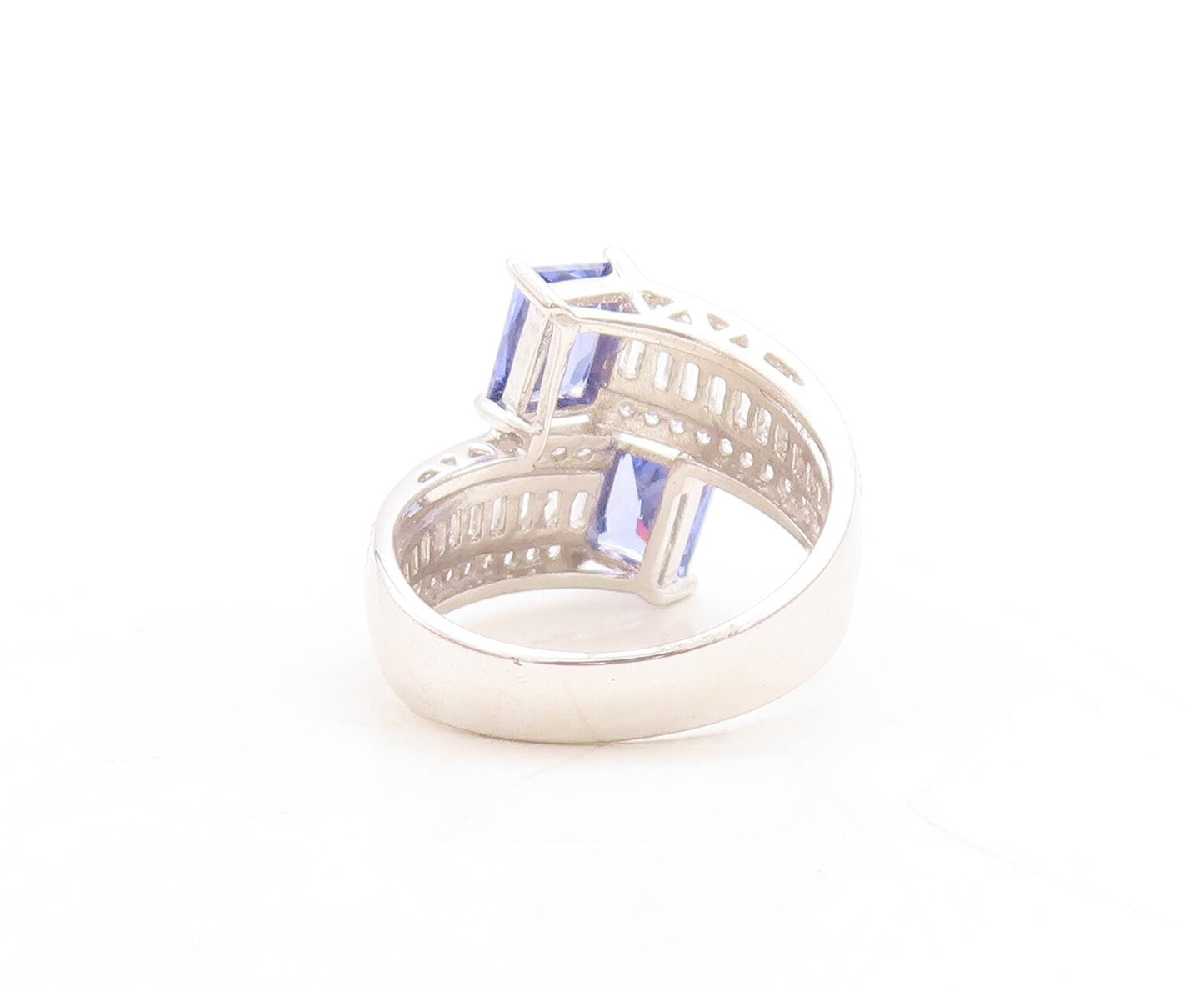 925 Sterling Silver Vintage Ring Blue & White CZ Bypass Inlay  Sz 7.5  RG30088