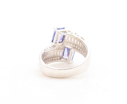 925 Sterling Silver Vintage Ring Blue & White CZ Bypass Inlay  Sz 7.5  RG30088