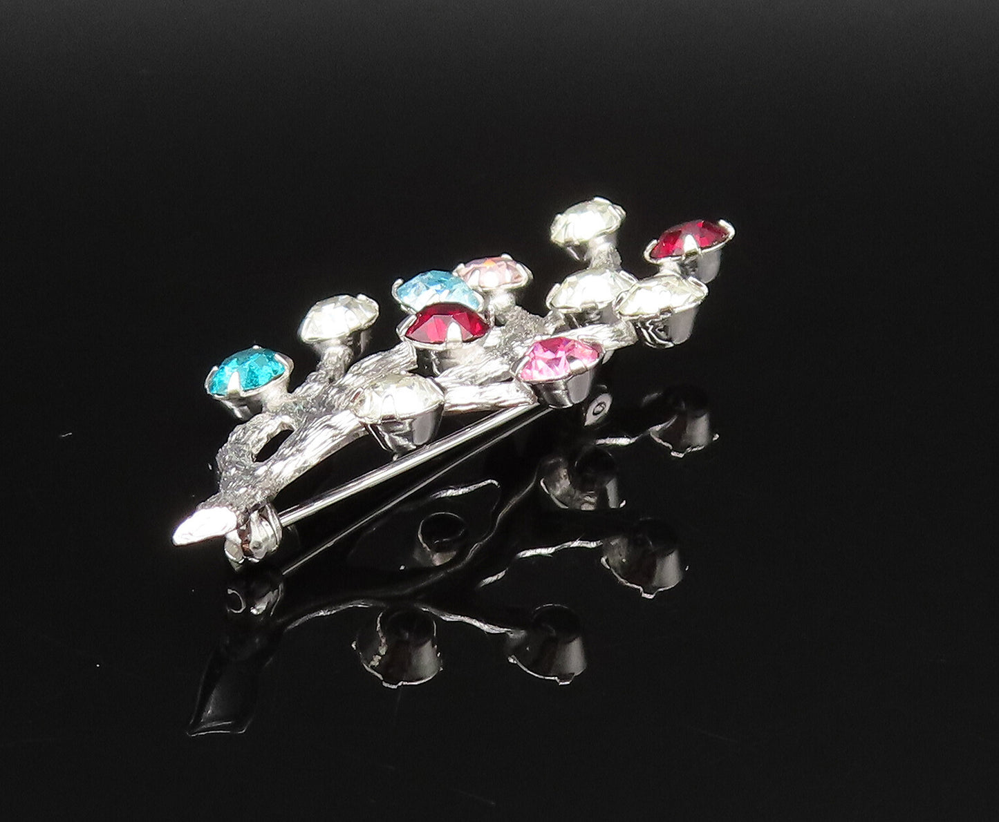VAN DELL 925 Silver  Vintage Multi Rhinestone Tree Branch Brooch Pin  BP9791