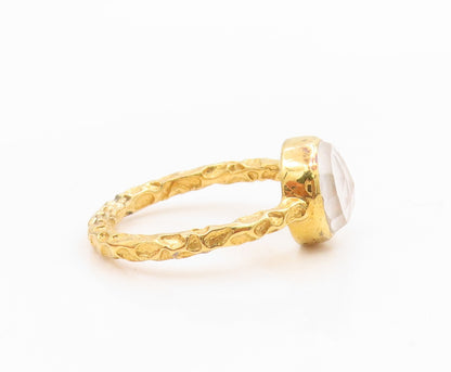 925 Sterling Silver Vintage Ring Gold Plated Quartz Hammered Band  Sz 8  RG35822