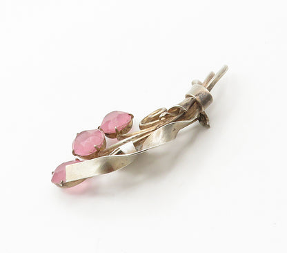 JAY KEL 925 Silver  Vintage Pink Topaz Flower Bunch Motif Brooch Pin  BP6081