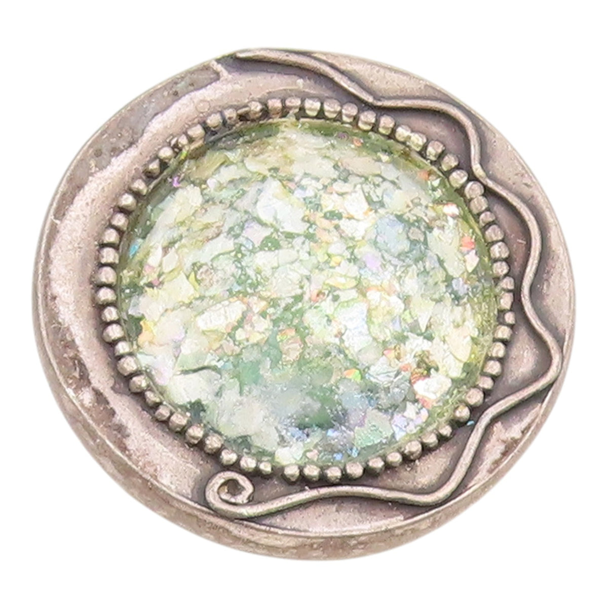 925 Sterling Silver Vintage Brooch Pin Roman Glass Geometric Circle  BP12585