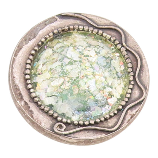 925 Sterling Silver Vintage Brooch Pin Roman Glass Geometric Circle  BP12585