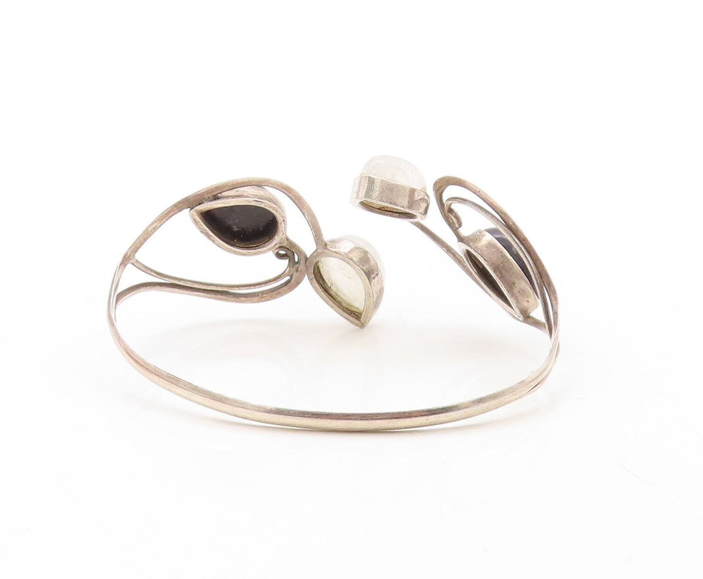 925 Sterling Silver Vintage Bracelet Cabochon Drop Shape Onyx & Glass   BT10893