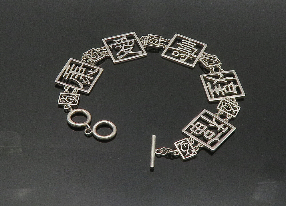 925 Sterling Silver  Vintage Chinese Characters Square Chain Bracelet  BT8334