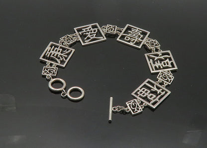 925 Sterling Silver  Vintage Chinese Characters Square Chain Bracelet  BT8334