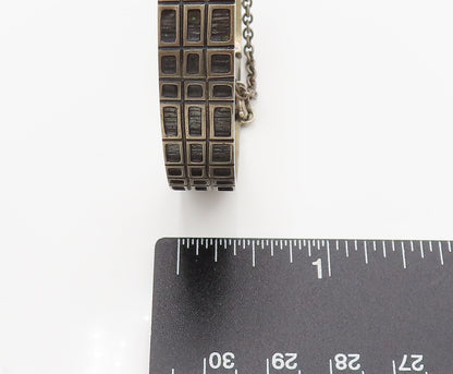 EUROPEAN 925 Silver  Vintage Carved Square Pattern Bangle Bracelet  BT9793