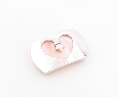 925 Silver  Vintage Inlaid Mother Of Pearl Heart Cutout Pendant  PT21560