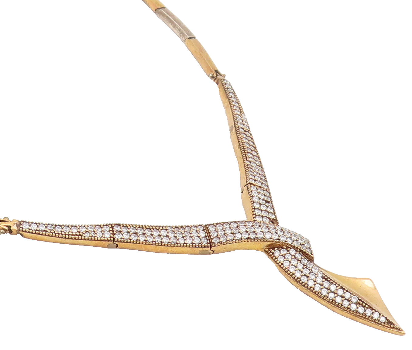 925 Sterling Silver  Vintage Gold Plated Carved Designer CZ Necklace  NE4095
