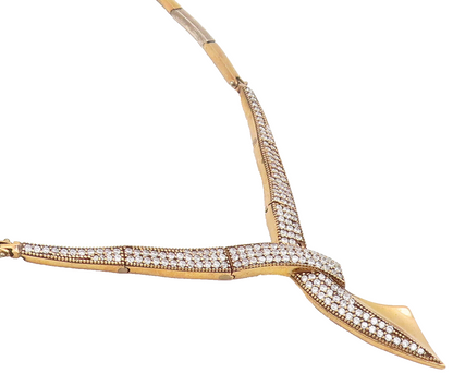 925 Sterling Silver  Vintage Gold Plated Carved Designer CZ Necklace  NE4095