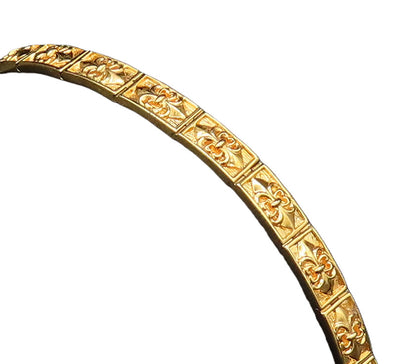 925 Silver  Vintage Gold Plated Carved Fleur De Lis Link Bracelet  BT9704