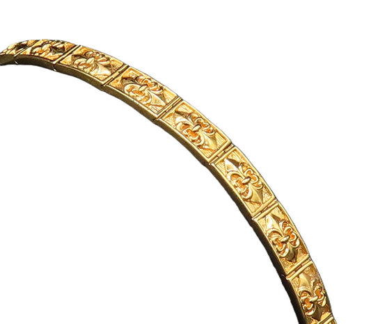 925 Silver  Vintage Gold Plated Carved Fleur De Lis Link Bracelet  BT9704