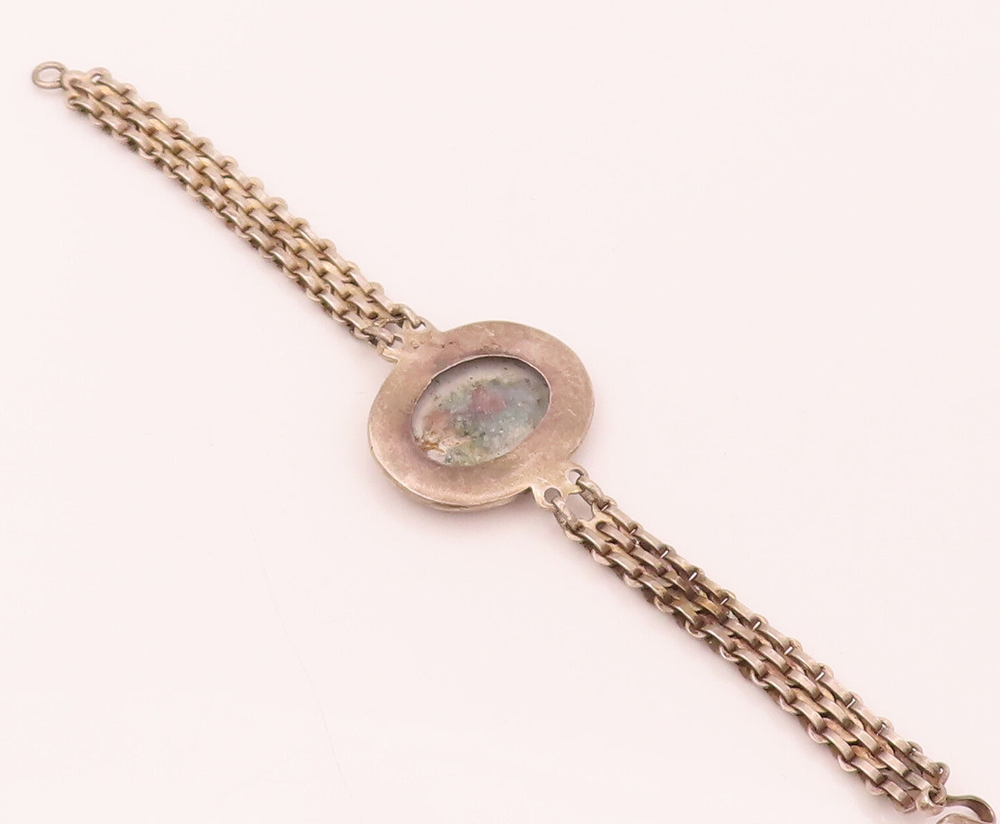 925 Sterling Silver  Vintage Mother Of Pearl Carved Chain Belt Bracelet BT9931