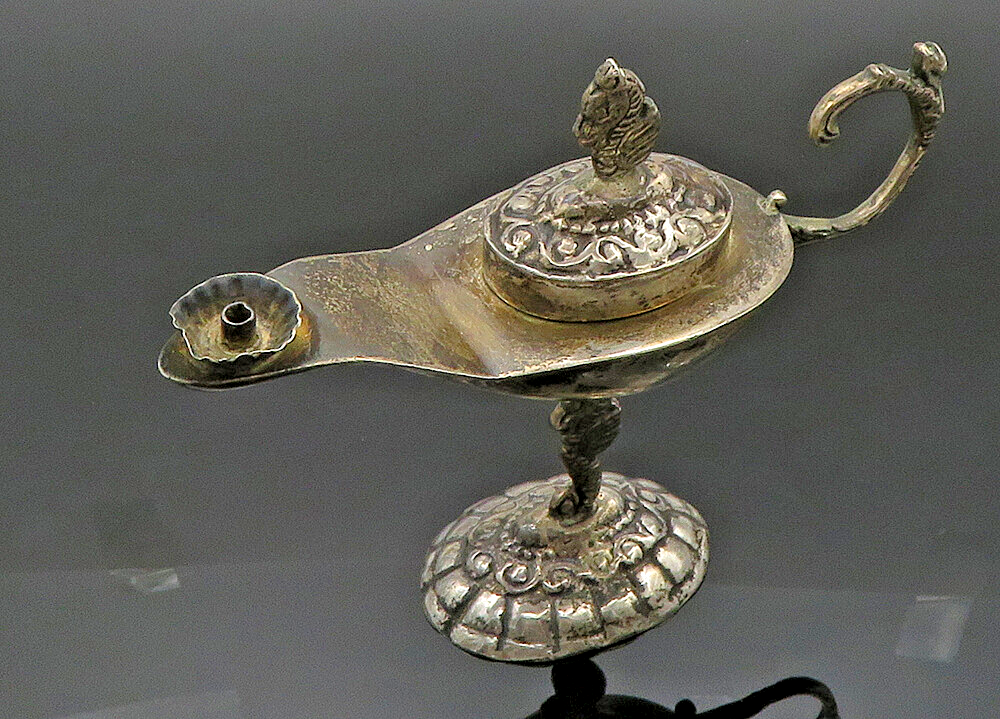 925 Sterling Silver  Vintage Antique Seahorse Motif Oil Candle (OPENS)  TR2849
