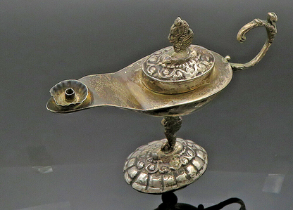 925 Sterling Silver  Vintage Antique Seahorse Motif Oil Candle (OPENS)  TR2849