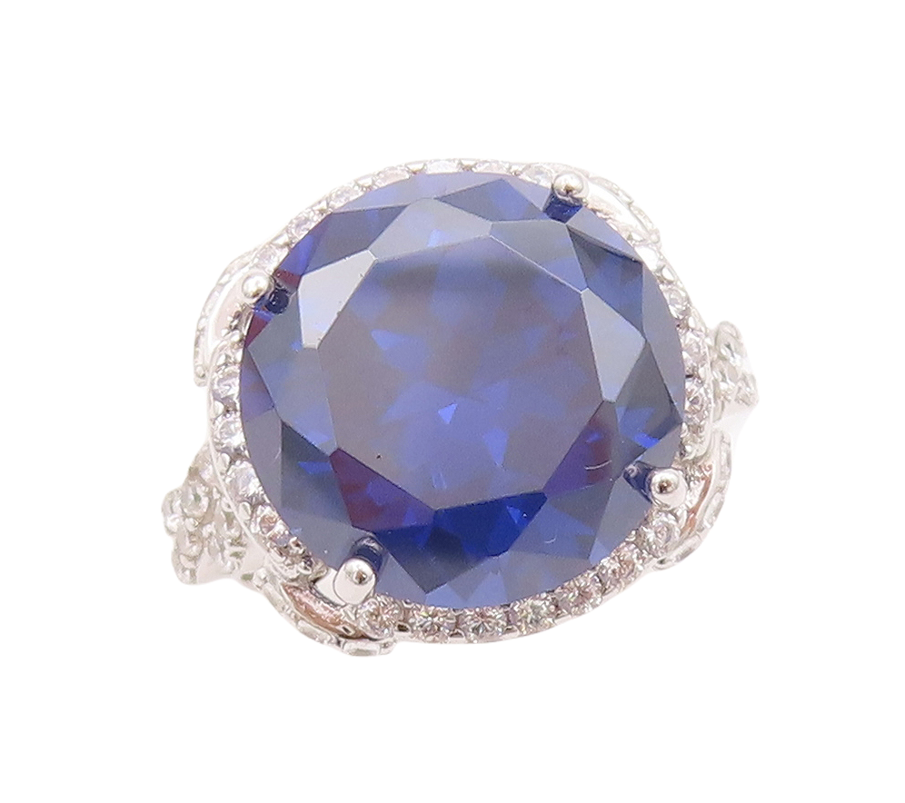 925 Sterling Silver Vintage Ring Designer Carved Neck 2 Tone CZ  Sz 7  RG29410