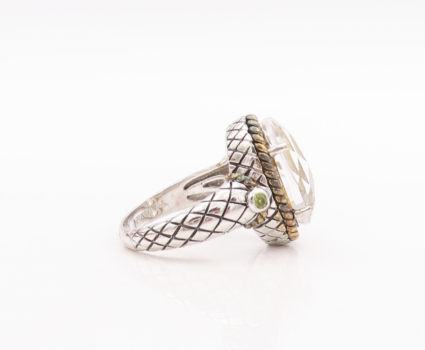 925 Sterling Silver Vintage Ring Oval Cut Topaz Roped Box Carved  Sz 7  RG29259