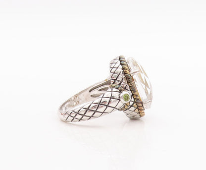 925 Sterling Silver Vintage Ring Oval Cut Topaz Roped Box Carved  Sz 7  RG29259