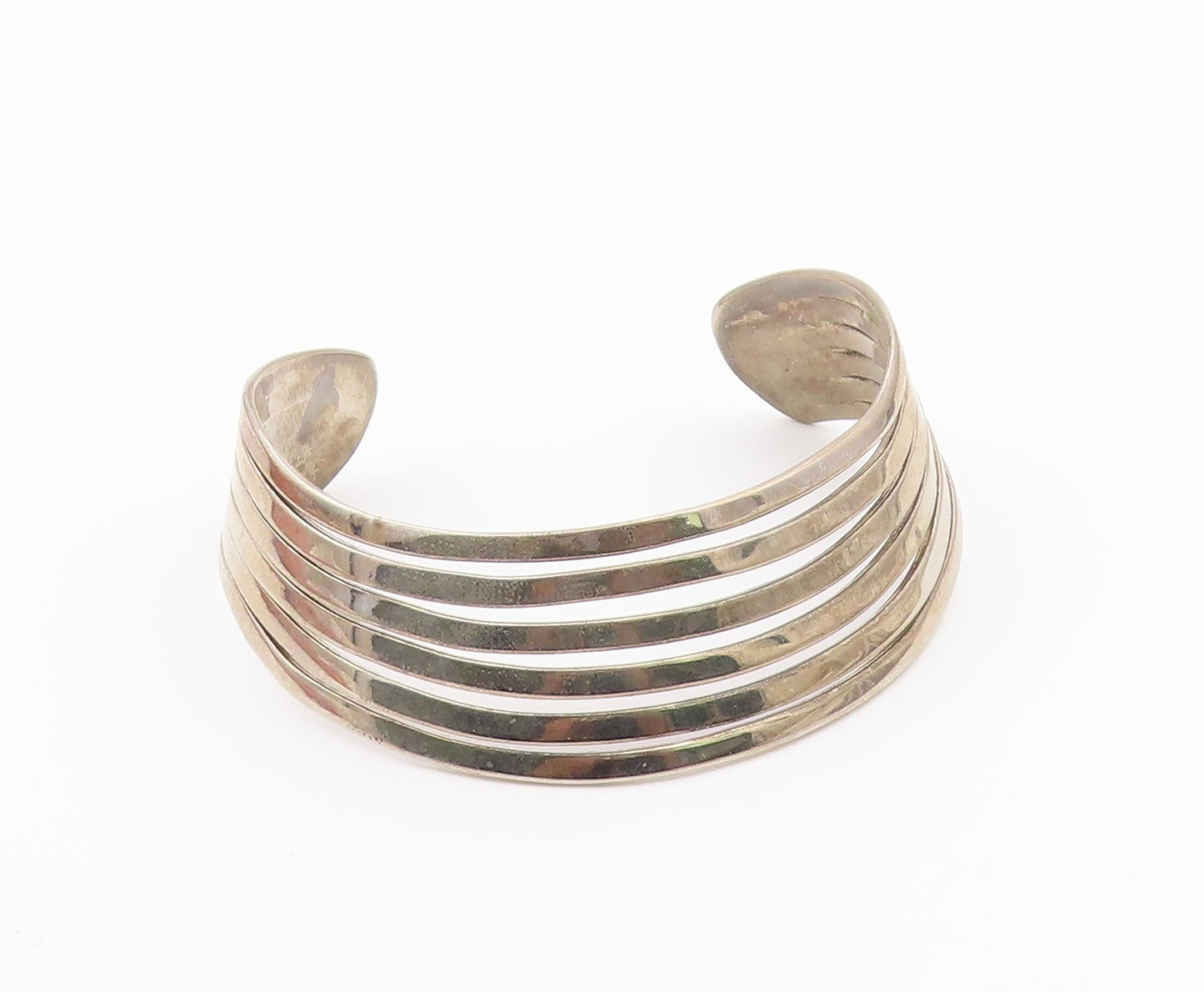 925 Sterling Silver Vintage Bracelet Cutout Split Band Solid Cuff  BT10277