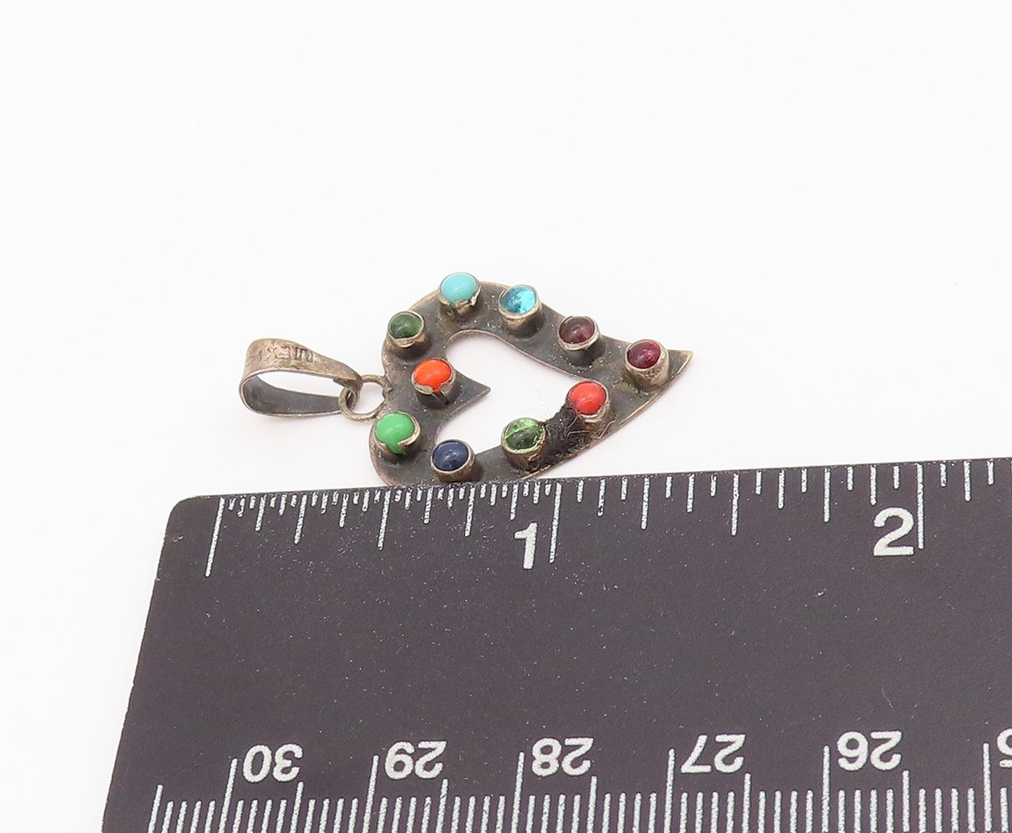 925 Sterling Silver Vintage Pendant Antique Gemstone Cutout Heart  PT24273