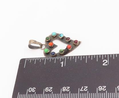 925 Sterling Silver Vintage Pendant Antique Gemstone Cutout Heart  PT24273