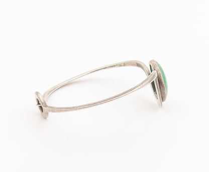 925 Sterling Silver Vintage Bracelet Green Aventurine Modernist Bangle  BT12163