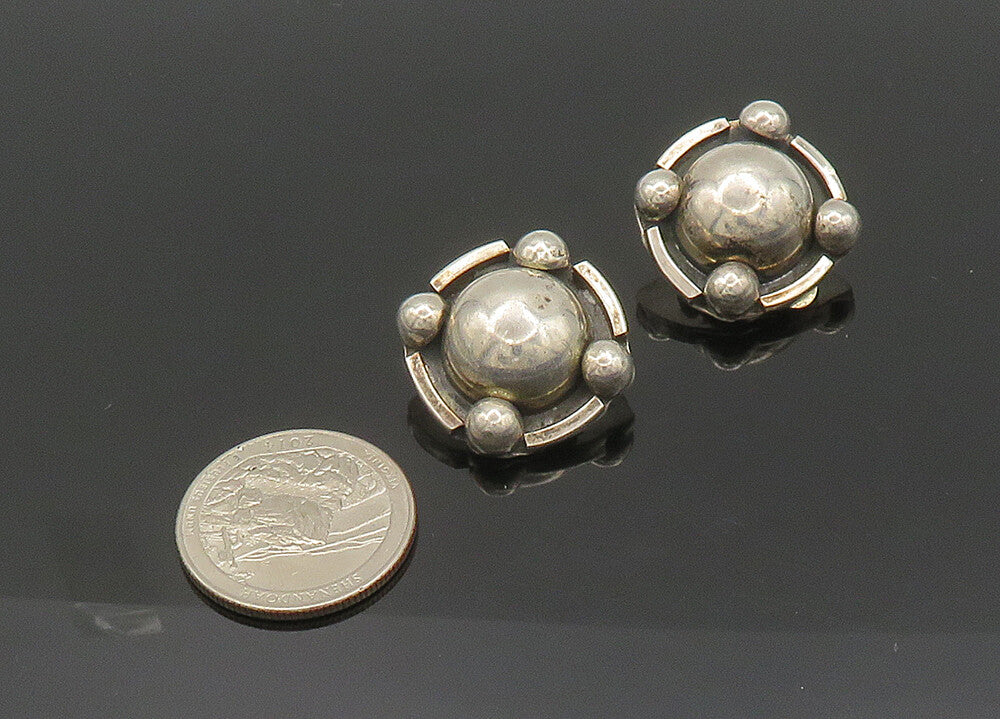 MEXICO 925 Sterling Silver  Vintage Shiny Dome Non Pierce Earrings  EG10398