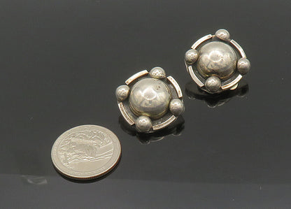 MEXICO 925 Sterling Silver  Vintage Shiny Dome Non Pierce Earrings  EG10398