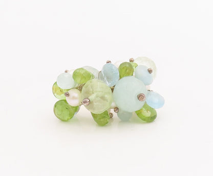 925 Sterling Silver Vintage Ring DALIA Gemstone & Pearls Beaded  Sz 6  RG28689