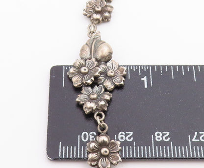 925 Sterling Silver Vintage Necklace Classic Botanical Floral Motif Link  NE4889