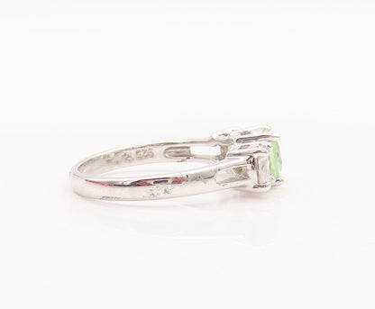 925 Sterling Silver Vintage Ring Green Main & White Side CZ Stone  Sz 9  RG28577
