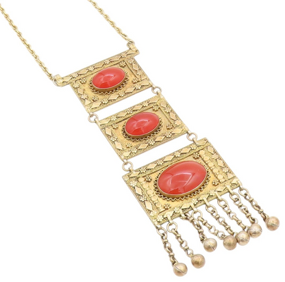 925 Sterling Silver Vintage Necklace ISRAEL Gold Plated Carnelian Drop  NE4598