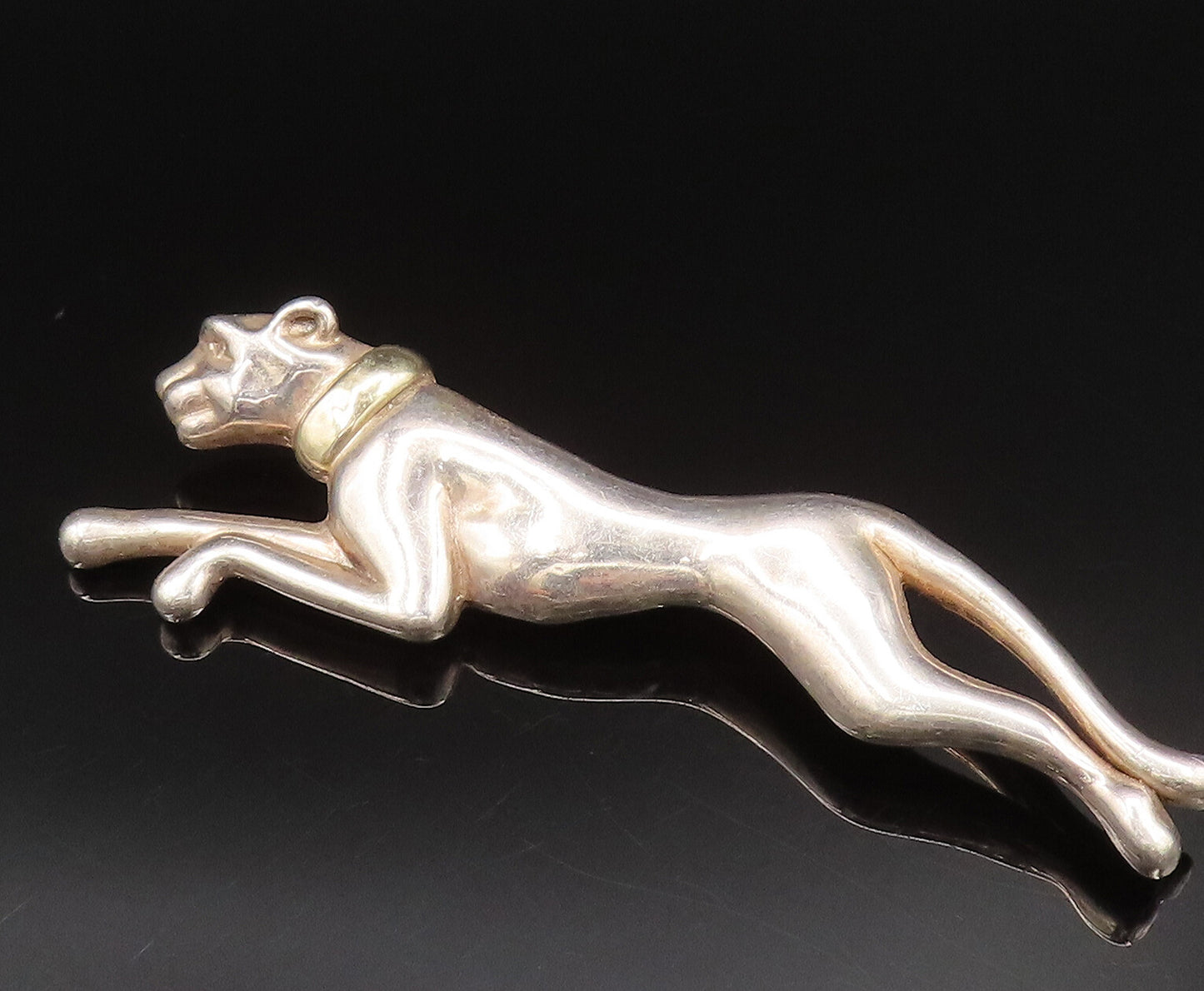 DAVID VARSANO 925 Silver  Vintage Two Tone Running Panther Brooch Pin  BP9555