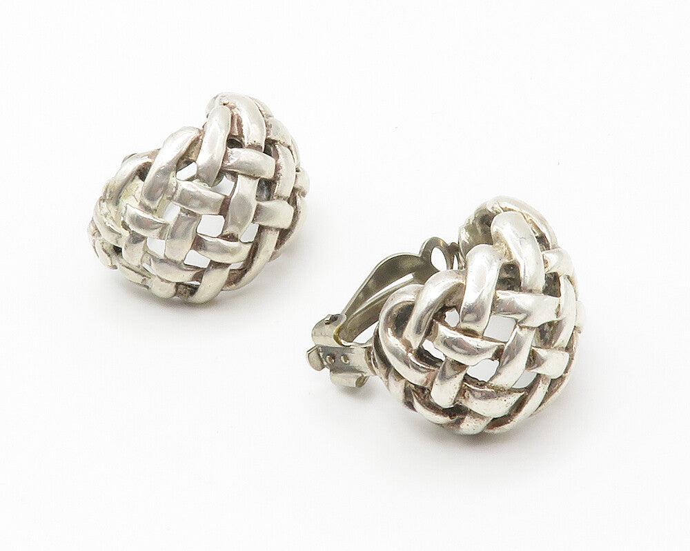 925 Sterling Silver  Vintage Weaved Design Non Pierce Drop Earrings  EG7330
