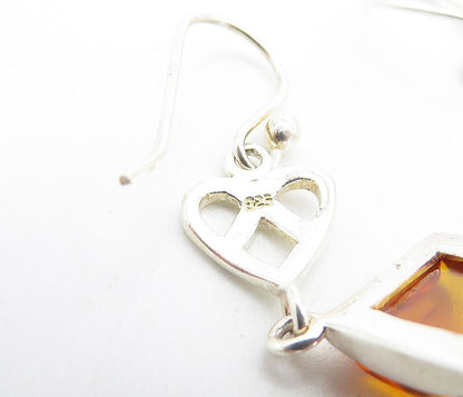 925 Sterling Silver  Cabochon Cut Amber Pretzel Knot Dangle Earrings  EG3586