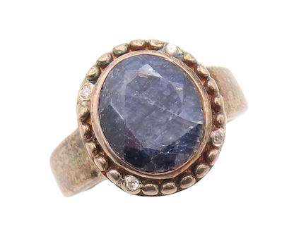 925 Sterling Silver Vintage Ring Round Cut Gemstone & Diamonds  Sz 7.5  RG29904