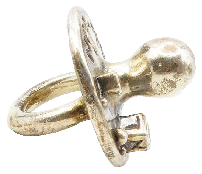 ISRAEL 925 Silver  Vintage Mazel Tov Baby Pacifier Motif Ring Sz 9.5  RG12711