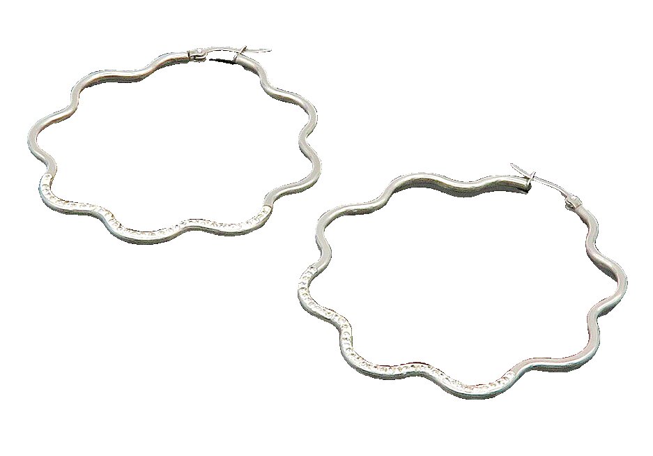 925 Sterling Silver  Vintage Sparkling Rhinestones Wavy Hoop Earrings  EG11451