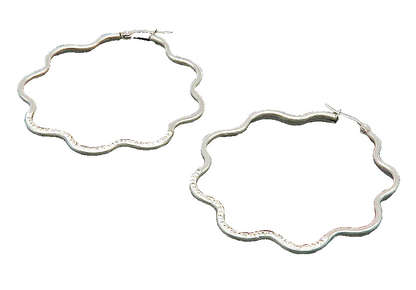 925 Sterling Silver  Vintage Sparkling Rhinestones Wavy Hoop Earrings  EG11451
