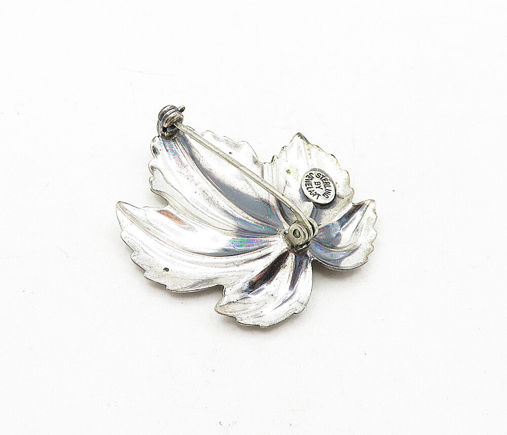 JEWEL ART 925 Sterling Silver  Vintage Single Floral Leaf Brooch Pin  BP1482