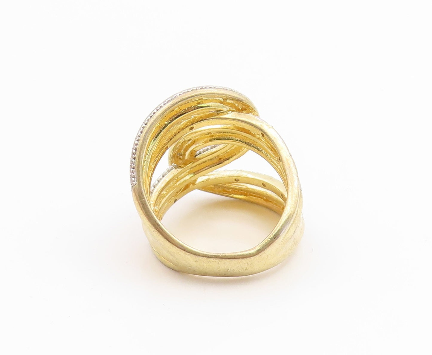 925 Sterling Silver Vintage Ring Gold Plated Real Diamonds Loop  Sz 6  RG35884