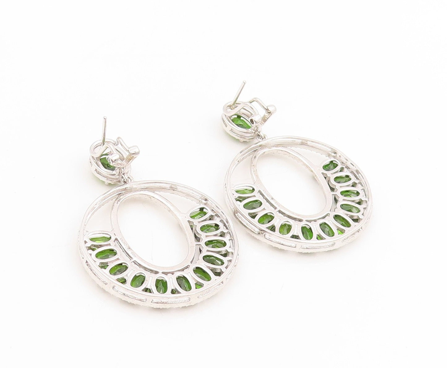 925 Sterling Silver Vintage Earrings Oval Gemstone Chandelier Dangles  EG13773