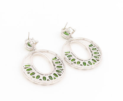 925 Sterling Silver Vintage Earrings Oval Gemstone Chandelier Dangles  EG13773