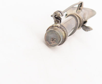 925 Sterling Silver Vintage Brooch Pin Love Heart Carved Golf Bag  BP10541