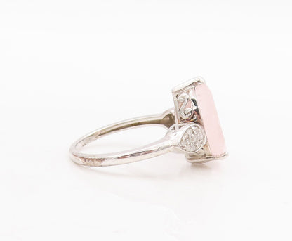 925 Sterling Silver Vintage Ring Drop Cut Rose Quartz & Diamonds  Sz 8  RG29235